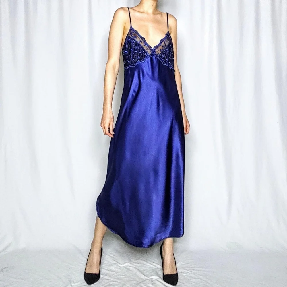 SOLD 90s embroidered vintage slip dress - Picture 1 of 8